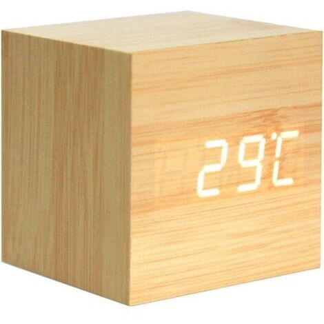 Holzwecker, Mini-Digitaluhr mit Zeit-/Temperaturanzeige, 3-stufige Helligkeit und Sprachsteuerung, ideal für zu Hause und unterwegs (1/5)