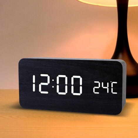 Digitaler Wecker aus Holz mit einstellbarer Helligkeit, Sprachsteuerung, rechteckiger LED-Uhr mit Zeit- und Temperaturanzeige, Wohnaccessoire – Sunny (1/4)