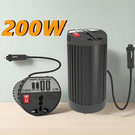 Adaptador convertidor de corriente para coche de 200 W, de 12 V CC a 220 V CA, con 2 puertos USB y 2 tomas tipo C - OTRO (1/5)