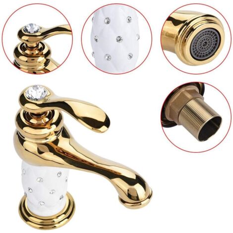 Grifo de lujo tipo cascada para lavabo de baño, monomando de latón, mezclador de agua fría y caliente con diseño de diamante, para lavandería, caravana, color oro - OTRO (1/5)