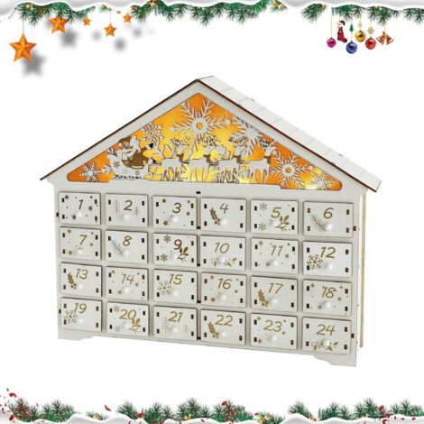 Calendario de Adviento de madera con 24 cajones y luces LED, reutilizable para crear adornos navideños únicos - OTROS (1/4)