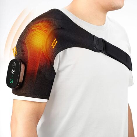 Soporte de hombro vibratorio y térmico ajustable para hombres y mujeres, para hombro izquierdo y derecho, vendaje negro - OTRO (1/5)