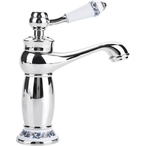 Grifo de lavabo antiguo de latón y cerámica, cuello largo para baño y cocina, agua fría/caliente, estilo vintage - OTRO (1/5)