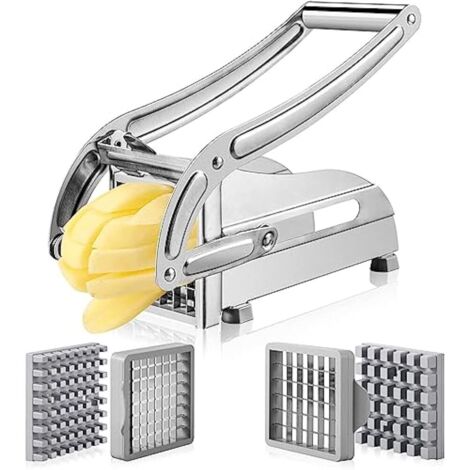 Cortador de Patatas y Vegetales Acero Inoxidable con 2 Cuchillas Extra y Base Antideslizante para Uso Comercial y Familiar Fácil de Usar (1/5)