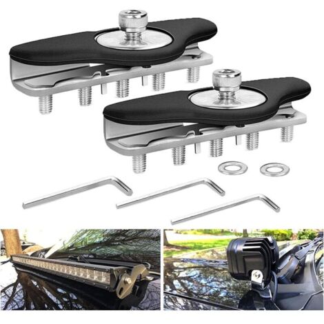 Conjunto de 2 Soportes para Luces LED, Acero Inoxidable, Ajustables sin Perforación, Compatible con Jeep, Camiones, SUV y Sedán (1/4)