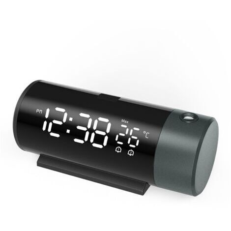 Reloj despertador digital con proyector LED, termómetro, giro 180°, función de sueño, cargador USB para teléfono (1/5)