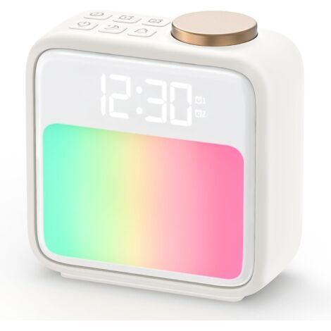 Despertador Iluminado con 2 Alarmas, 10 Colores de Luz, 6 Sonidos Naturales, Función de Apagado Gradual y Simulador de Amanecer para Dormitorio y Sala (1/5)