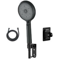 Cabezal de ducha presurizado de 324 orificios con interfaz universal. Incluye soporte y manguera de agua de 1,5 m, color negro.
