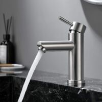 Grifo monomando para lavabo en acero inoxidable 304, diseño moderno para baño con manguera PEX, agua caliente y fría ajustable, garantía de por vida.