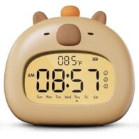Lntyq Despertador digital de noche para niños, Capybara, brillo LED ajustable, 3 grupos de alarmas educativas de día y noche, ideal para niños, estudiantes y adolescentes.