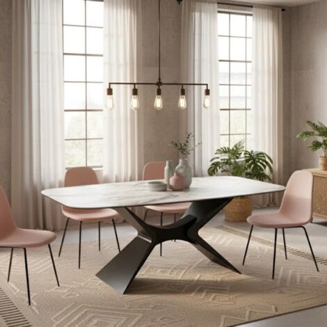 Halo, Tavolo fisso con top in Ceramica su vetro Marmo bianco (110cm X 220cm H. 75cm)  Duzzle (1/5)