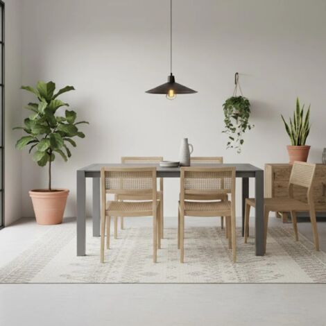 Linden, Tavolo allungabile con top in Vetro temperato Grigio (80cm X 122/182cm H. 76cm) Duzzle (1/4)