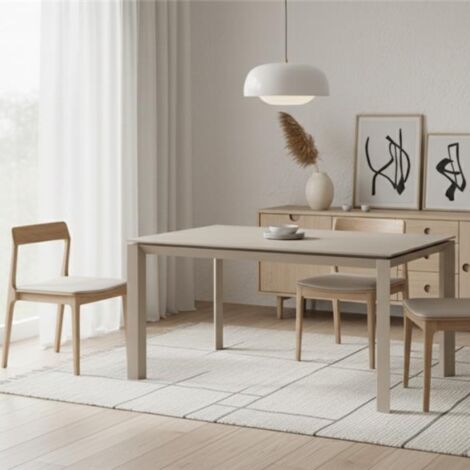 Linear, Tavolo allungabile con top in Ceramica Sabbia (90cm X 140/220cm H. 75cm) Duzzle (1/4)