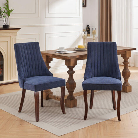 Chaises de salle à manger, lot de deux, rembourrées en tissu avec un rembourrage moelleux, pieds courbés en bois massif, lin,bleu (1/5)