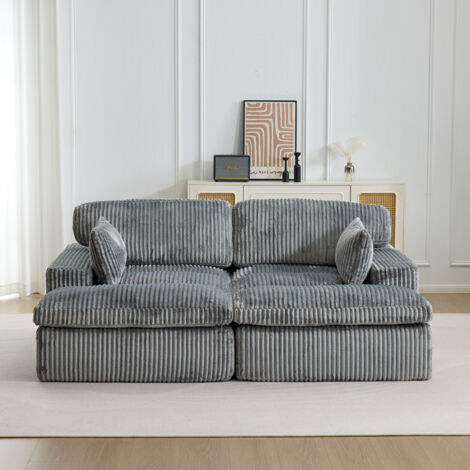 Canapé-lit modulable en velours côtelé avec chaise longue, design prêt à l'emploi, spécialement conçu pour les appartements compacts, gris