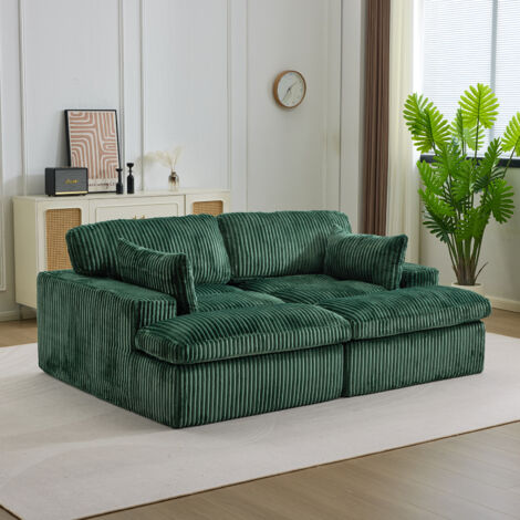 Canapé-lit modulable en velours côtelé avec chaise longue, design prêt à l'emploi, spécialement conçu pour les appartements compacts, vert