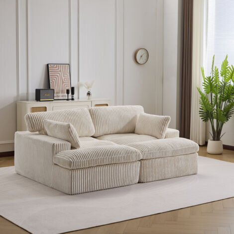 Canapé-lit modulable en velours côtelé avec chaise longue, design prêt à l'emploi, spécialement conçu pour les appartements compacts, blanc