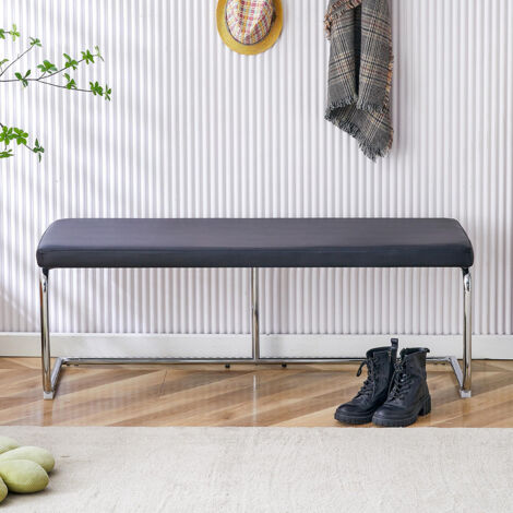 Banc en cuir avec structure chromée - 130 cm, banc moderne pour la salle à manger, l'entrée et le salon, noir