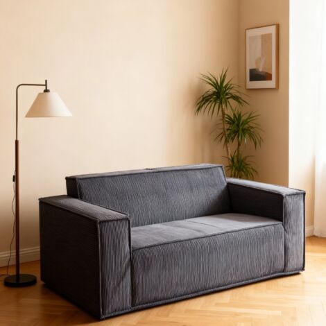 Canapé deux places à assise profonde, velours côtelé, sans pieds, ne nécessite aucun assemblage, facile à déplacer, gris