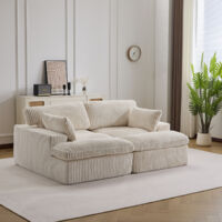 Canapé-lit modulable en velours côtelé avec chaise longue, design prêt à l'emploi, spécialement conçu pour les appartements compacts, blanc