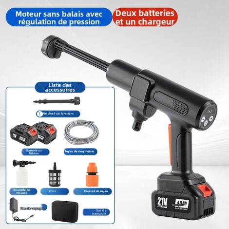 Nettoyeur Haute Pression sans Fil 21V –100bar, 2 Batterien inklusive, Buse Multifonction 6-en-1, Parfait pour Voiture, Clôture et Sol (1/4)