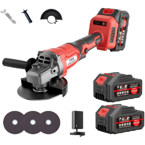 Smerigliatrice angolare a batteria da 13000 mAh - 10 mm - Adatta per smerigliatrice angolare a batteria Makita - per taglio, lucidatura e levigatura (2 batterie, 1 caricabatterie)