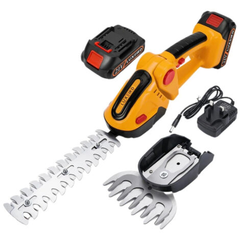 Tagliasiepi a batteria, forbici per erba ricaricabili 2 in 1 da 21 V senza fili con 2 lame e caricabatterie, 1 batteria da 6000 mAh, tagliasiepi senza fili per arbusti, giardino, prato ed erba