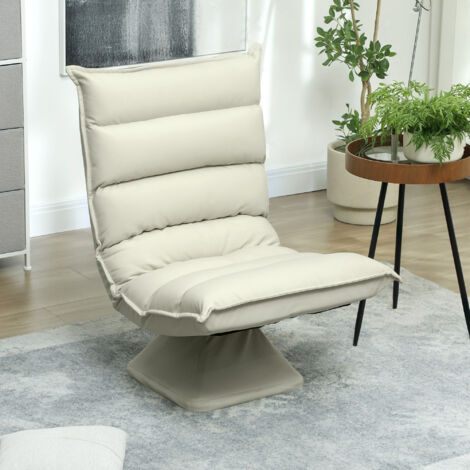 Poltrona Relax in Tessuto Imbottita Girevole a 360°, Poltrona Reclinabile a 3 Livelli per TV, Giochi, Lettura, Yoga e Ufficio, 62x70x95cm, Beige (1/5)