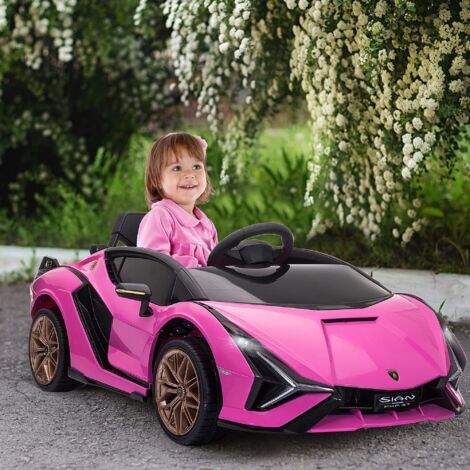 Macchina Elettrica per Bambini 3-5 Anni 12V Lamborghini SIAN, 3-5km/h Auto Elettrica per Bambini con 2 Motori, Fari e Musica, Telecomando, Cintura e Clacson, Rosa