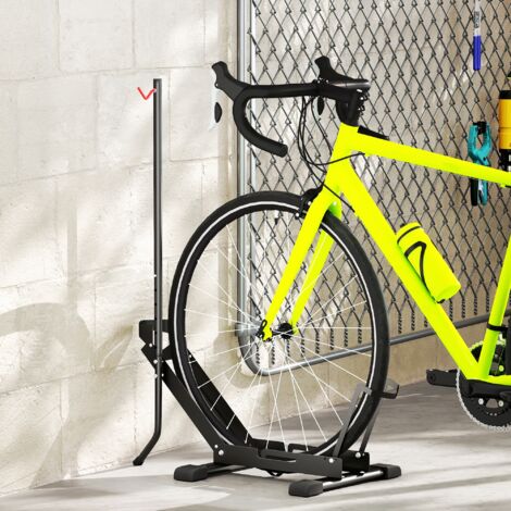 Rastrelliera per Bici Pieghevoli e Regolabile in Altezza e Larghezza con Tubo di Supporto, Cavalletto Portabici in Acciaio e Plastica per Ruote 20"-29", 75x41x71-81 cm, Nero (1/5)