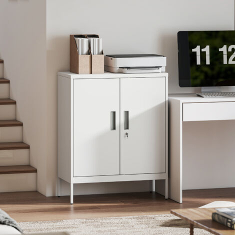 Metal Storage Cabinet with Lock and Adjustable Shelves - White (1/5)