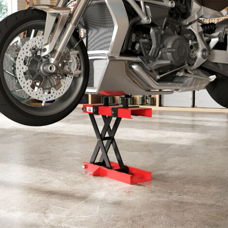 Sollevatore Moto in Acciaio Max 500kg, Cavalletto Alzamoto Pieghevole con Altezza Regolabile 9.5-40 cm e Manovella, Piattaforma da 45x15 cm, Rosso (1/5)
