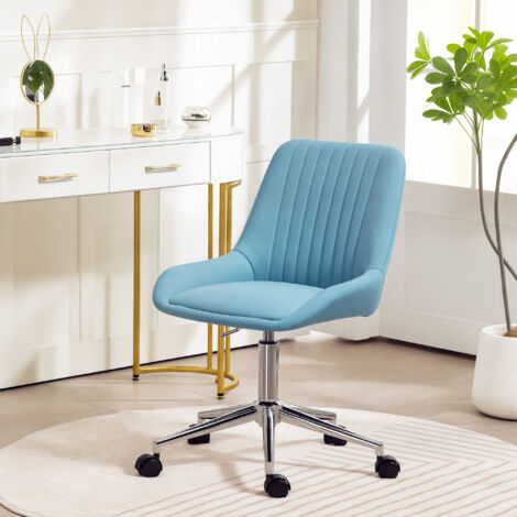 Sedia da Ufficio Scrivania Senza Braccioli Design Scanalato in Pelle PU, Sedia Trucco Ergonomica Imbottita Girevole con Altezza Regolabile per Studio e Camera da Letto, Blu (1/5)