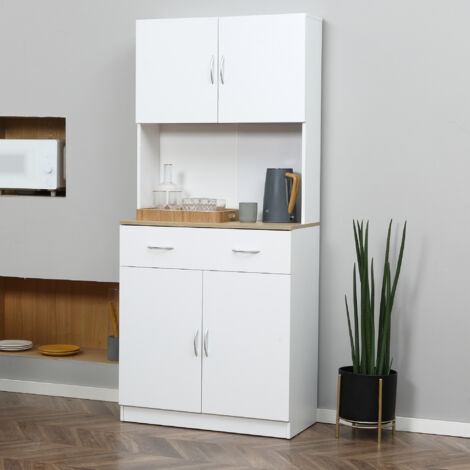Mobile Cucina Alto 180cm con Armadietti a 2 Ante e Cassetto, Credenza Alta da Cucina in Legno con Ripiani Regolabili, per Cucina, Sala da Pranzo e Soggiorno, 80x40x180 cm, Bianco