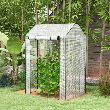 2-Room Green House, Mini Greenhouse with 2 Roll-up Doors, Vent Holes and Reinforced Cover, 100 x 80 x 150cm