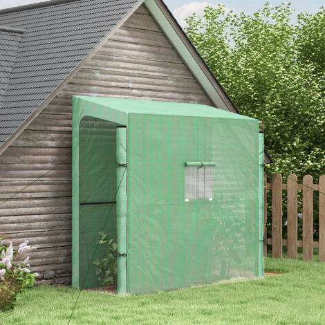 Serra da Parete con 2 Porte Avvolgibili, Serra da Giardino con Copertura in PE Anti UV e Finestra, 200x80x200cm, Verde