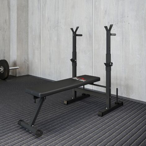Panca da Palestra Pieghevole con Supporto per Bilanciere Regolabile in 8 Posizioni, Panca Pesi in Acciaio e PU per Palestra Casa, Portata 220 kg, 140x73x98-122 cm, Nero