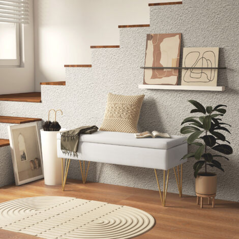 Panca Fondo Letto Singolo con Spazio Contenitore, Panca Camera da Letto Moderna in Tessuto con Gambe in Acciaio per Ingresso, Camera e Salotto, 100x40x49 cm, Crema