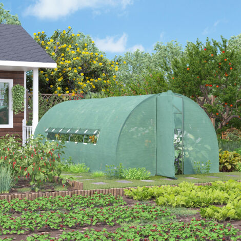 Serra per Orto a Tunnel con Porta e 8 Finestre, Serra da Giardino in PE e Metallo Zincato, per Coltivazaione Piante, 600x300x200cm