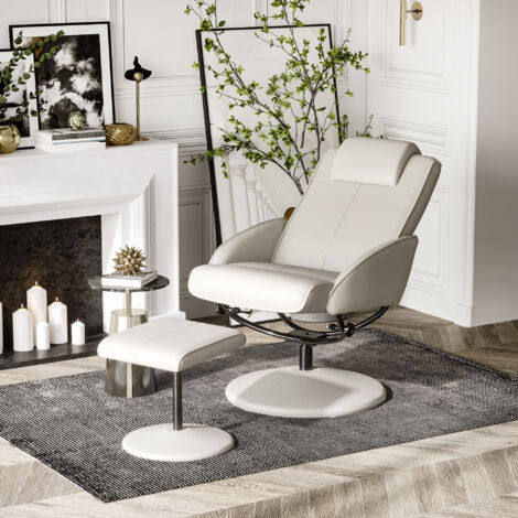 Poltrona Relax Reclinabile con Pouf Poggiapiedi Abbinato e Rivestimento in Finta pelle, 71x78x101cm, Grigia