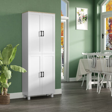 Mobile Dispensa da Cucina e Sala da Pranzo, Credenza Cucina con 5 Ripiani Regolabili e 4 Ante, Dispensa Cucina in Truciolato, 60x30x170.5 cm, Bianco e color Legno