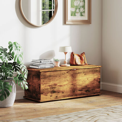 Panca Contenitore, Baule da Interno con Piedini Antiscivolo, Capacità 120 kg, Cassapanca Contenitore da Interno in Legno, per Camera da Letto e Ingresso, 100x40x40 cm, Marrone