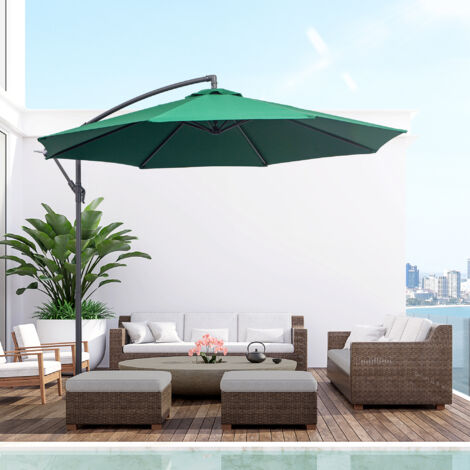 Ombrellone da Giardino 3x3m con Tettuccio Regolabile, Base a Croce, Prese d'Aria, Manovella, Ombrellone Decentrato Inclinabile in Acciaio e Poliestere, per Cortile Terrazza, Verde Scuro (1/5)