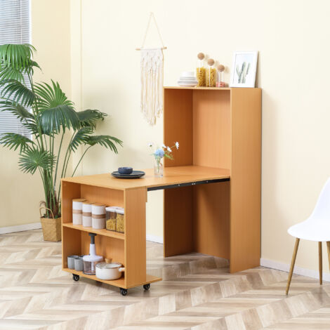 Tavolo Pieghevole Salvaspazio da Pranzo max 3 Persone per Spazi Limitati, Tavolo a Scomparsa in Truciolato e Acciaio, 75x144x144.5 cm, color Legno (1/5)