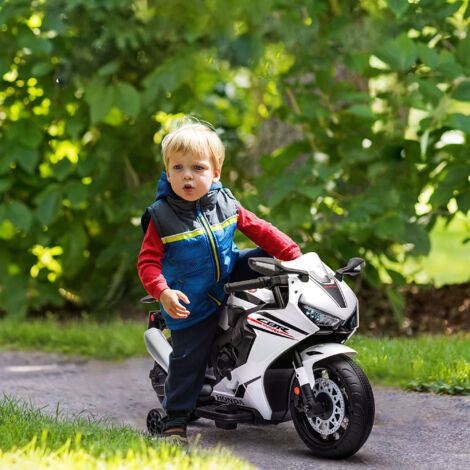 Moto Eléctrica con Licencia HONDA para 3-5 Años con Faros Bocina Música y Ruedas Auxiliares 90x44x52 cm Rojo