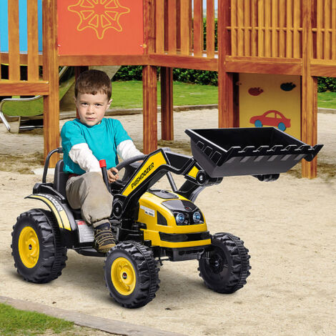 Escavatore Cavalcabile per Bambini a Batteria 6V con Doppio Motore, Velocità 1.5-2.5 km/h, Ruspa Giocattolo per Bambini di 3-5 Anni con Suoni e Luci, 132x62x65 cm, Giallo