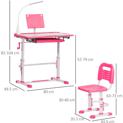 Scrivania per Bambini con Sedia Regolabile in Altezza, Set Banco Scuola con Cassetto, Luce e Piano Inclinabile a 45°, Età 6-12 Anni, Rosa (1/5)