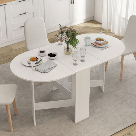 Tavolo da Pranzo Pieghevole, 163x80 cm Scrivania Richiudibile Salvaspazio con 2 Ribalte Ovale per 6 Persone, Tavolo Cucina a Ribalta, Ideale per Soggiorno, Casa, Ufficio, Bianco (1/5)