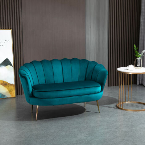 Divano Vintage 2 Posti in Stile Industrial Chic, Divanetto Francese per Ingrasso in Velluto, 130x77x77cm, Blu (1/5)