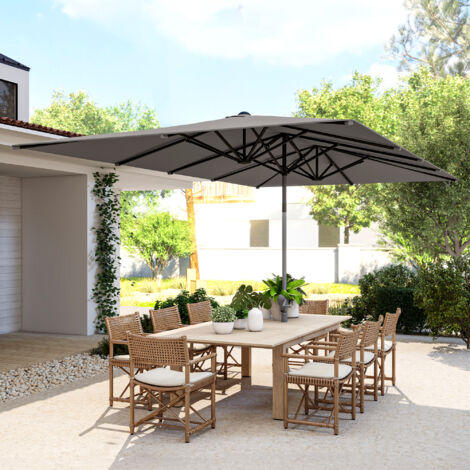 Ombrellone Doppio da Giardino 4.5x2.6 m con Manovella, Ombrellone da Giardino a 12 Stecche in Alluminio e Poliestere 200g/㎡, Anti UV50+, per Cortile, Terrazza e Balcone, Grigio Scuro